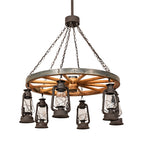 40"W Miners Lantern Wagon Wheel 6 Lt Chandelier