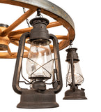 40"W Miners Lantern Wagon Wheel 6 Lt Chandelier