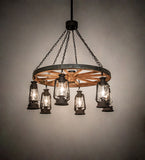 40"W Miners Lantern Wagon Wheel 6 Lt Chandelier
