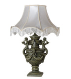 29"H Fabric & Fringe Twin Cherub Table Lamp