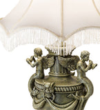 29"H Fabric & Fringe Twin Cherub Table Lamp