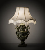 29"H Fabric & Fringe Twin Cherub Table Lamp