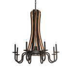 36"W Barrel Stave Madera 8 Lt W/Downlight Chandelier