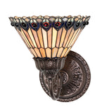 8"W Tiffany Jeweled Peacock Wall Sconce