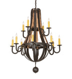 48"W Barrel Stave Madera 12 Lt Two Tier Chandelier