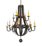 48"W Barrel Stave Madera 12 Lt Two Tier Chandelier
