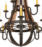 48"W Barrel Stave Madera 12 Lt Two Tier Chandelier