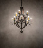 48"W Barrel Stave Madera 12 Lt Two Tier Chandelier