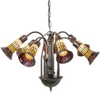 24"W Stained Glass Honey & Red Pond Lily 12 Lt Chandelier