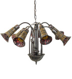 24"W Stained Glass Honey & Red Pond Lily 12 Lt Chandelier