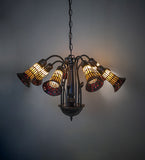 24"W Stained Glass Honey & Red Pond Lily 12 Lt Chandelier