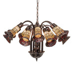 24"W Stained Glass Amber & Red Pond Lily 12 Lt Chandelier