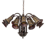 24"W Stained Glass Amber & Red Pond Lily 12 Lt Chandelier