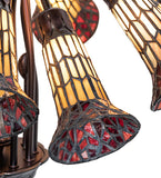 24"W Stained Glass Amber & Red Pond Lily 12 Lt Chandelier