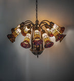 24"W Stained Glass Amber & Red Pond Lily 12 Lt Chandelier