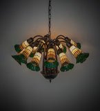 24"W Stained Glass Amber & Green Pond Lily 12 Lt Chandelier