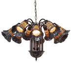 24"W Stained Glass Amber & Purple Pond Lily 12 Lt Chandelier
