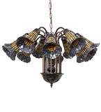 24"W Stained Glass Amber & Purple Pond Lily 12 Lt Chandelier