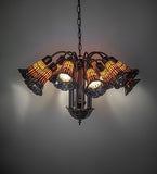 24"W Stained Glass Amber & Purple Pond Lily 12 Lt Chandelier