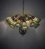24"W Stained Glass Yellow & Green Pond Lily 12 Lt Chandelier