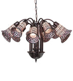 24"W Stained Glass Pink Pond Lily 12 Lt Chandelier