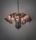 24"W Stained Glass Pink Pond Lily 12 Lt Chandelier