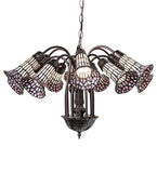 24"W Stained Glass Pink & White Pond Lily 12 Lt Chandelier