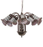 24"W Stained Glass Pink & White Pond Lily 12 Lt Chandelier