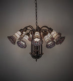 24"W Stained Glass Pink & White Pond Lily 12 Lt Chandelier