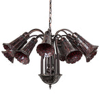24"W Stained Glass Red Pond Lily 12 Lt Chandelier
