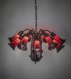24"W Stained Glass Red Pond Lily 12 Lt Chandelier
