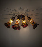 19"W Stained Glass Honey & Red Pond Lily 4 Lt Fan Light