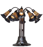24"H Stained Glass Honey & Purple Pond Lily 10 Lt Table Lamp