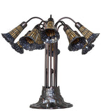 24"H Stained Glass Honey & Purple Pond Lily 10 Lt Table Lamp