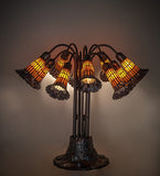 24"H Stained Glass Honey & Purple Pond Lily 10 Lt Table Lamp