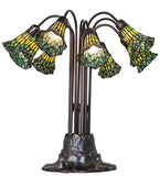 24"H Stained Glass Green Pond Lily 10 Lt Table Lamp