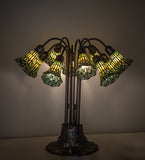 24"H Stained Glass Green Pond Lily 10 Lt Table Lamp