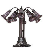 24"H Stained Glass Pink Pond Lily 10 Lt Table Lamp