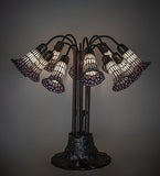 24"H Stained Glass Pink & White Pond Lily 10 Lt Table Lamp