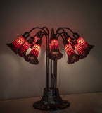 24"H Stained Glass Red Pond Lily 10 Lt Table Lamp