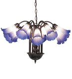 24"W Blue/White Tiffany Pond Lily 12 Lt Chandelier