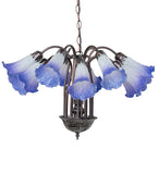 24"W Blue/White Tiffany Pond Lily 12 Lt Chandelier