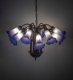24"W Blue/White Tiffany Pond Lily 12 Lt Chandelier