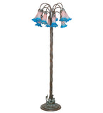 61"H Pink/Blue Tiffany Pond Lily 12 Lt Floor Lamp