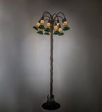 61"H Stained Glass Green & Amber Pond Lily 12 Lt Floor Lamp