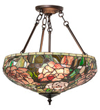 17"W Tiffany Peony Inverted Semi-Flushmount