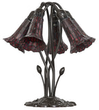 16"H Stained Glass Red Pond Lily 5 Lt Table Lamp