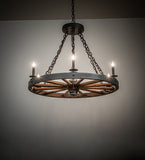 38"W Wagon Wheel 6 Lt Chandelier