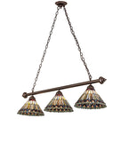 52"L Tiffany Jeweled Peacock 3 Lt Island Pendant