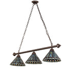 52"L Tiffany Jeweled Peacock 3 Lt Island Pendant